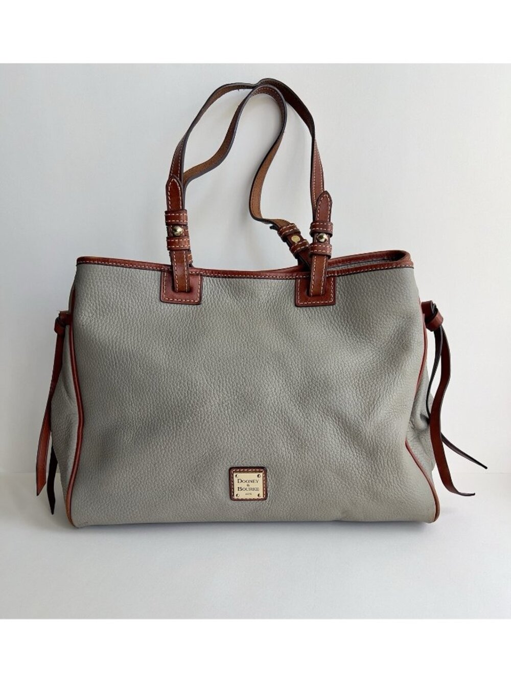 Dooney & Bourke Pebble Grain Large Zip Barlow Satchel Gray Leather Tote Bag